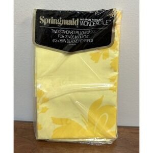 Vintage Springmaid Percale Retro Yellow Standard Pillowcases Made in USA NOS NEW